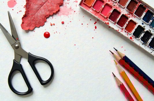 Watercolor paint on artist desktop, art tool for hobby of parlour drawing photo