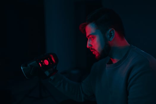 A man connects to VR. A new virtual universe. photo