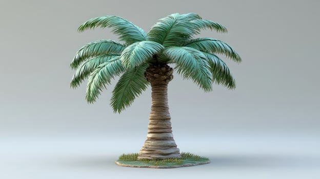 Lush palm tree stands tall on a sandy patch, evoking tropical tranquility and warmth photo