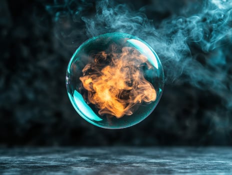 Fiery smoke inside a glass sphere photo