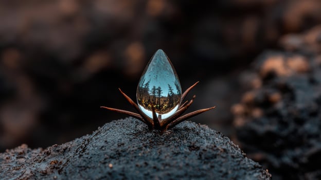 Reflective water droplet on plant stem photo