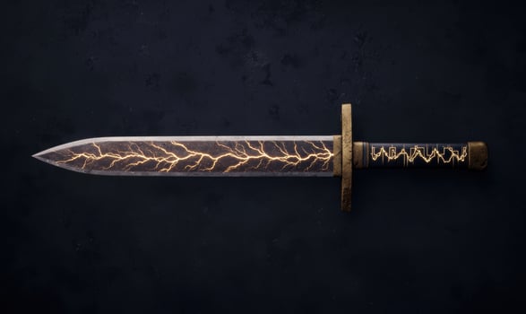 Mystical lightning sword on dark background photo