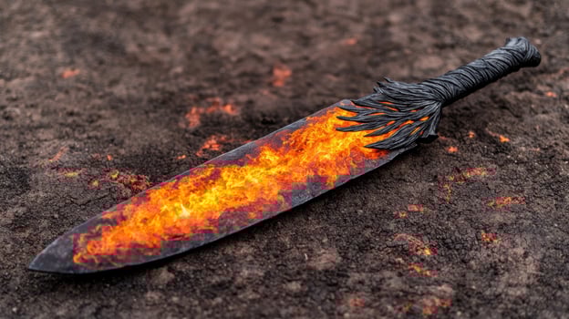 Fiery sword on scorched earth photo