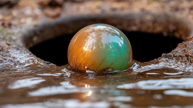 Colorful glass sphere in a stream photo