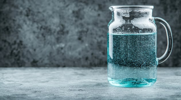 Refreshing glass pitcher of carbonated mineral water photo