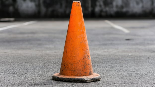 Bright orange traffic cone on asphalt road photo