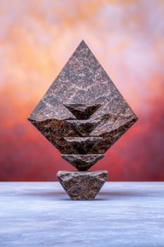 abstract geometric sculpture against colorful background photo