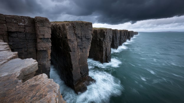 Dramatic cliffs overlooking a stormy ocean photo