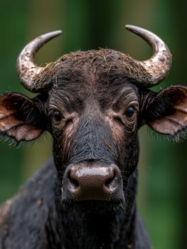 Close up of a buffalo with horns photo