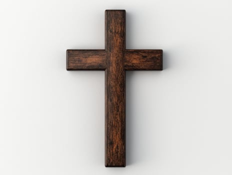 Wooden Christian cross on white background photo
