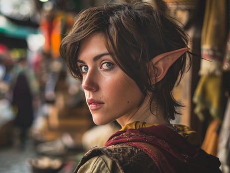 Mysterious woman with elf like ears in fantasy setting photo