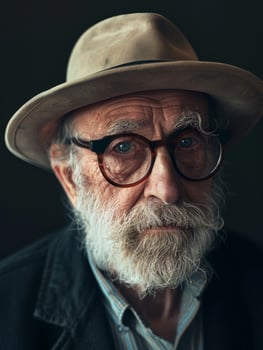 Weathered senior man with glasses and hat photo