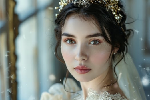 elegant bride with ornate headpiece photo