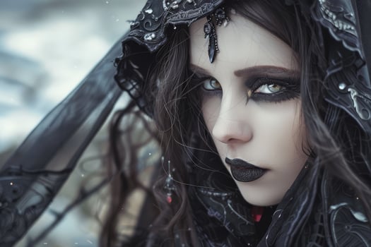 Mysterious gothic woman with dark makeup and jewelry photo