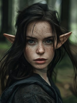 Mysterious elf like woman in the woods photo