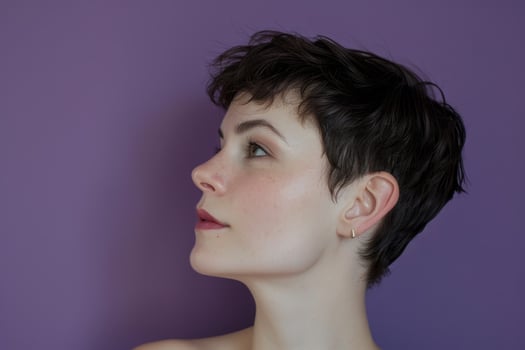 profile shot of a woman with short dark hair photo