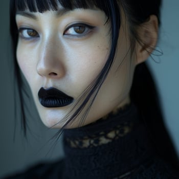 Mysterious asian woman with dark makeup photo