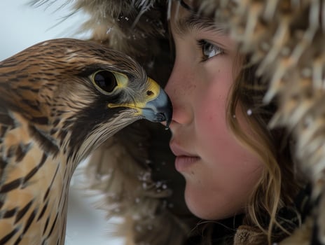 close up of a person with a bird of prey photo