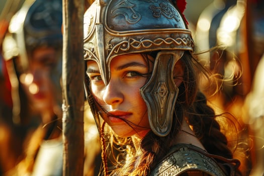 Warrior woman in ornate helmet photo