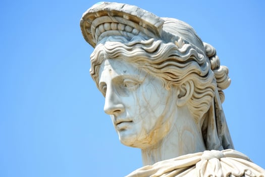 Detailed sculpture of a classical figure against a blue sky photo