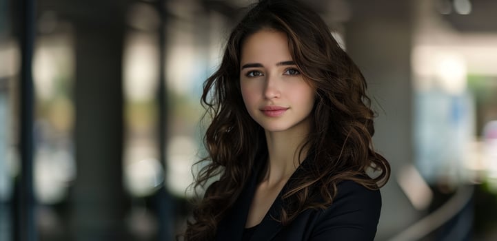 Thoughtful young woman with long curly hair photo