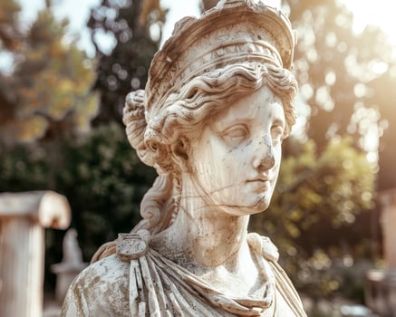 Weathered ancient statue in a garden photo