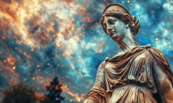 Majestic statue against dramatic sky photo