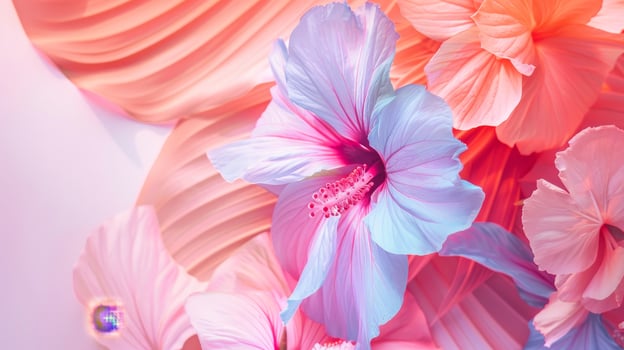 Vibrant pink and purple hibiscus flowers in bloom photo
