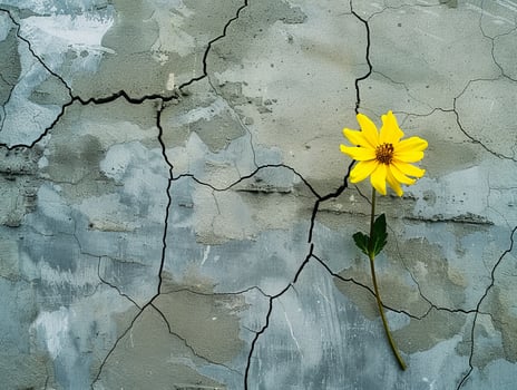 Resilient flower blooming through cracked concrete photo