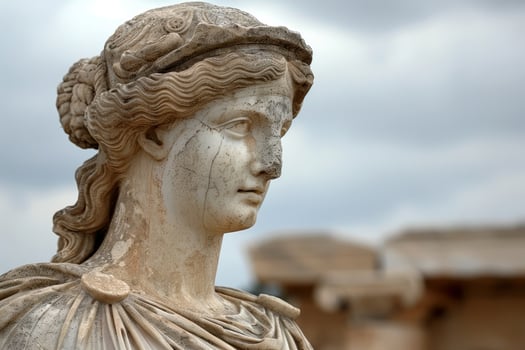 ancient greek statue against cloudy sky photo