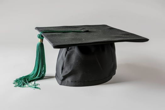 graduation cap with green tassel on plain background photo