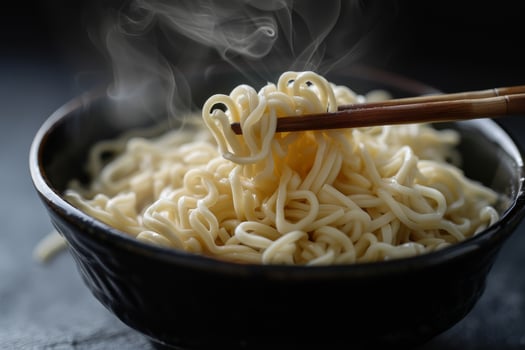 Steaming hot bowl of noodles photo