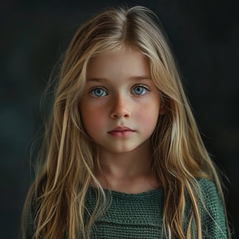 Pensive young girl with long blonde hair photo