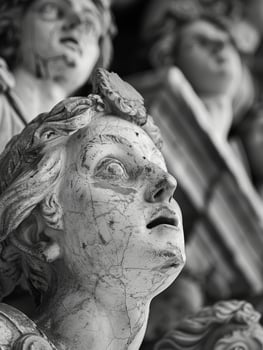 Weathered Statue Face in Black and White photo
