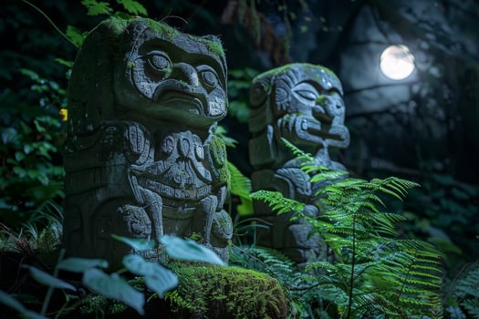 Mysterious Totem Figures in Lush Jungle photo