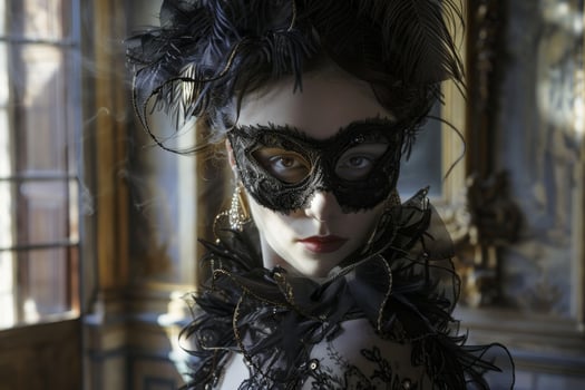 Mysterious masked figure in dark attire photo