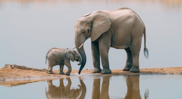 Elephants at a watering hole photo