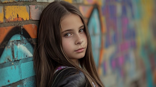 Thoughtful young girl with long brown hair photo