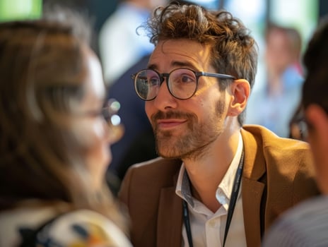 Thoughtful man in glasses and mustache photo