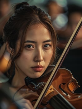 Talented musician playing violin with intense focus photo
