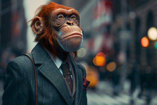 Thoughtful primate in business attire photo