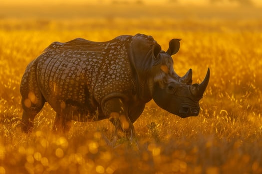 Majestic rhinoceros in golden field photo
