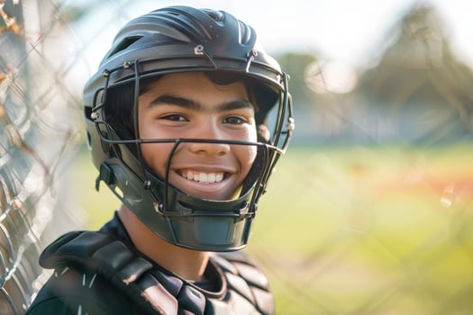 Smiling young athlete in sports helmet photo