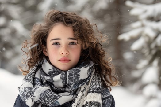 Curly haired girl in winter scarf photo