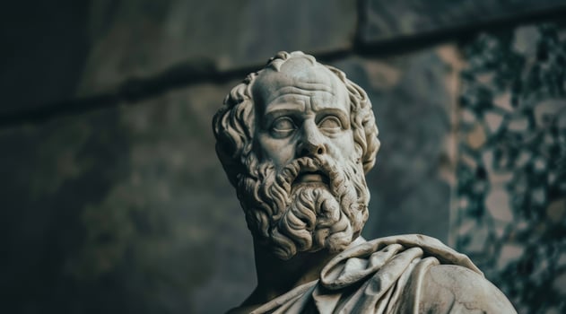Ancient Philosopher Statue with Intense Expression photo