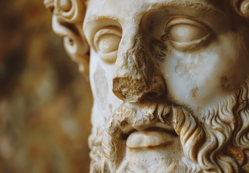 Close up of an ancient sculpted face with intricate details photo
