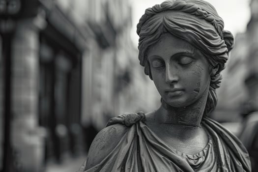 Close up of a classical statue in monochrome photo
