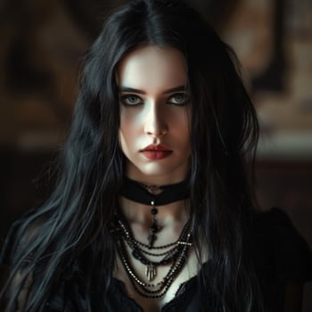 Mysterious Gothic Woman with Intense Gaze photo