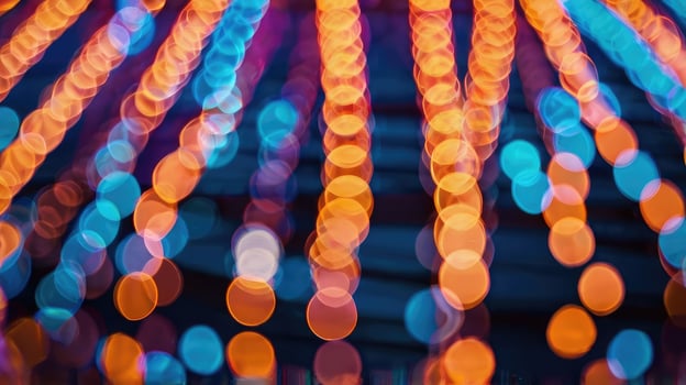 Colorful lights are shown in a photo of a carousel