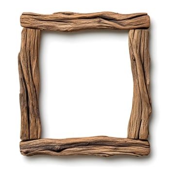 Rustic Wooden Frame Isolated on a White Background Ideal for Displaying Artwork or Photography in a Natural and Organic Aesthetic Setting photo